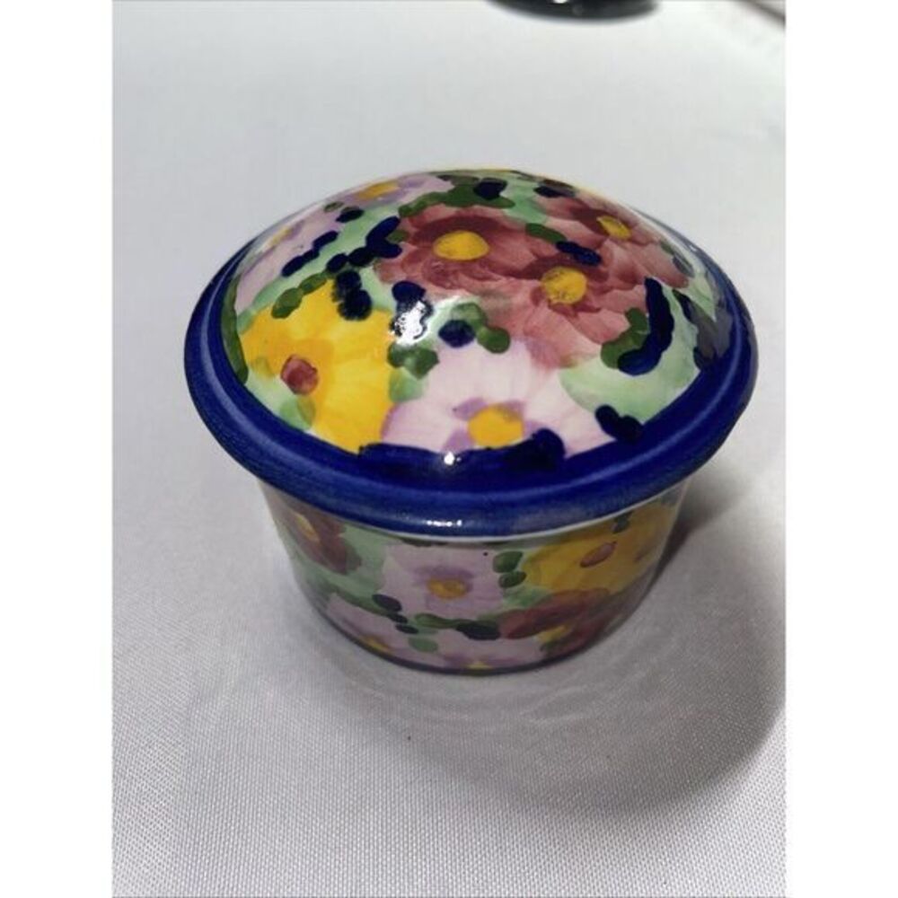 Jay Willfred Trinket Box Hand Painted Ceramic Floral Design 2.5"‎ Portuguese